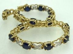 18CT GOLD SAPPHIRE & DIAMOND SET BRACELET - having 32 box links containing 16 blue sapphires, each