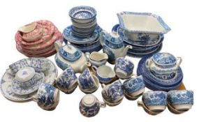 BLUE & WHITE/PINK & WHITE TEA & DINNERWARE - a good mixed quantity to include Willow, Woodland, Yuan