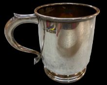 BIRMINGHAM 1928 SILVER TANKARD - maker Adie Brothers Ltd, 8ozt, 11cms H, plain form with foldover