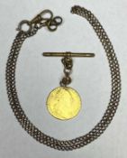 GEORGE III GOLD HALF GUINEA 1784 - with attached hanging loop in base metal, a short run of 9ct gold