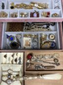 MODERN JEWELLERY BOXES & CONTENTS (2) and other collectables including a carved bone letter opener