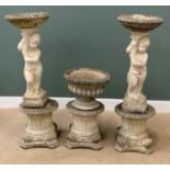 PLUS LOT 38 - GARDEN STONEWARE - three circular topped Corinthian style stoneware bases, two with