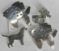 TIANGUIS JACKSON SILVER DOG & FISH BROOCHES, FOUR (2 + 2) - all hallmarked and stamped '925', 1.9ozt