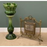 MAJOLICA JARDINERE & STAND, 105cms H and a vintage metalwork electric fire