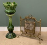 MAJOLICA JARDINERE & STAND, 105cms H and a vintage metalwork electric fire