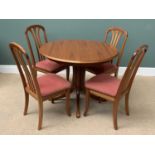 MODERN DINING ROOM TABLE & FOUR CHAIRS - in teak style by Sutcliffe of Lancashire, 77cms H, 139cms