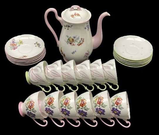 SHELLEY COFFEE/TEAWARE - two part sets consisting pink and white floral decorated coffee pot, six - Image 2 of 3