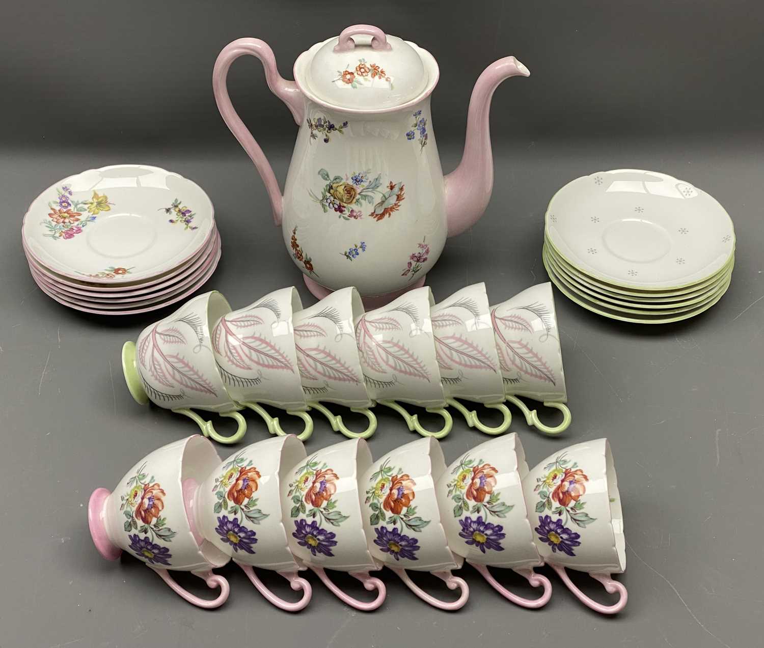 SHELLEY COFFEE/TEAWARE - two part sets consisting pink and white floral decorated coffee pot, six - Image 3 of 3