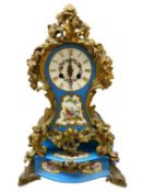 RAINGO FRERES PARIS PORCELAIN & GILT ORMOLU MOUNTED CLOCK ON STAND - 33.5cms overall H, having