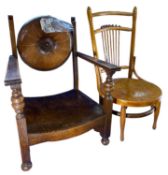 VINTAGE CHAIRS (2) including an interesting elbow chair with tilt back and studded leather