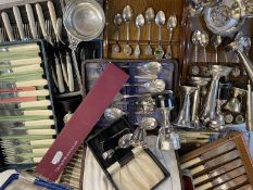 EPNS - cased cutlery sets, a good assortment, other loose cutlery, souvenir spoon racks (2) with