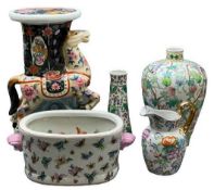 20TH CENTURY CHINESE POTTERY ITEMS (5) - a standing horse garden seat, 52cms H, butterfly and