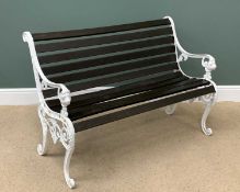 GARDEN BENCH - wooden slats and cast iron ends with Lion handles, 84cms H, 125cms W, 66cms D