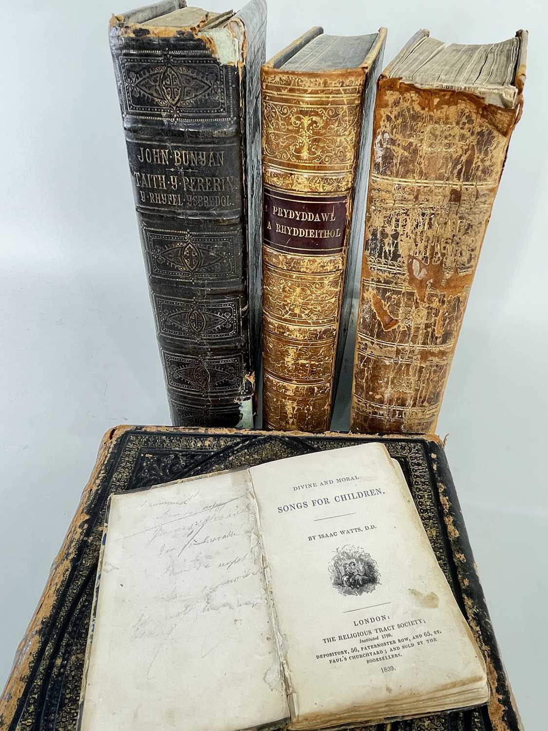 ANTIQUARIAN BOOKS (5) comprising (1&2) two Welsh language editions of John Bunyan's 'Pilgrim's - Image 2 of 2