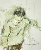 ‡ GORDON STUART oil on canvas laid to board - standing youth with arm leaning against wall, entitled