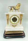 FRENCH ALABASTER & GILT METAL MOUNTED MANTEL TIMEPIECE, architectural case surmounted with