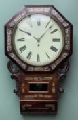 VICTORIAN MOTHER-OF-PEARL INLAID ROSEWOOD DROP DIAL WALL TIMEPIECE, with 11in. Roman dial, octagonal