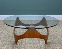 MID-CENTURY AMERICAN HENRY P. GLASS 'BIOMORPHIC' COFFEE TABLE, circular plate glass top above