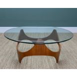 MID-CENTURY AMERICAN HENRY P. GLASS 'BIOMORPHIC' COFFEE TABLE, circular plate glass top above