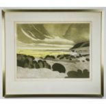 ‡ JOHN BRUNSDEN, artists proof (14/15) etching with colour - Dunes at Port Eynon Bay, signed, titled