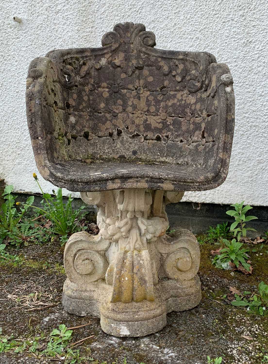 COMPOSITE STONE ROCOCO GARDEN SEAT, 56w x 85cm h - Image 2 of 2