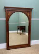 EDWARDIAN MAHOGANY OVERMANTEL MIRROR, keyfret cornice above inlaid cornucopia spandrels flanking