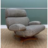 K.M. WILKINS FOR G-PLAN: 'HOUSEMASTER' ARMCHAIR, c. 1970, with chrome & teak slatted back, swivel