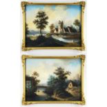 19TH CENTURY FRENCH SCHOOL pastel laid on canvas - Pastoral landscape with thatched cottage, and a