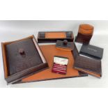 FINE DAINES & HATHAWAY LEATHER DESK SET, simulated crocodile, comprising paper tray, blotter, letter