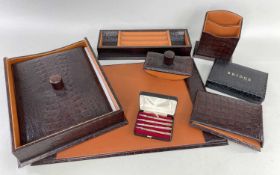 FINE DAINES & HATHAWAY LEATHER DESK SET, simulated crocodile, comprising paper tray, blotter, letter