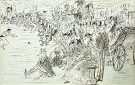 CRICKET: 19th Century English School, pen and ink - 'Almost a Boundary', caricature drawing of