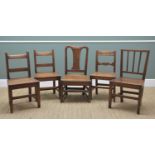 ASSORTED COUNTRY OAK CHAIRS, including a pair of side chairs (5) Comments: on reduced in height