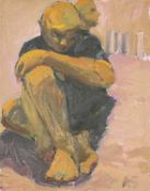 ‡ KEVIN SINNOTT oil on board - seated figure with hand on knee, entitled verso on Bernard Jacobson