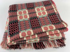 WELSH WOOLLEN TAPESTRY BLANKET (CARTHEN), coral/green/charcoal/cream, 180 x 210cm