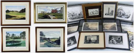 ASSORTED ANTIQUE & MODERN PRINTS, including 4 golfing colour lithographs by Graeme Baxter and by