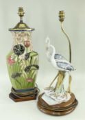 TWO MODERN ORNAMENTAL TABLE LAMPS, comprising Italian 'Florence' heron lamp base with tasselled