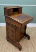 VICTORIAN SATINWOOD BANDED WALNUT DAVENPORT, brass gallery top above drawers and hinged stationary