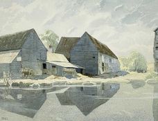 ‡ MORGAN RENDLE (1889-1952) watercolour - Stockers Farm, a farmyard beside a pond, signed, titled on