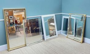FIVE VARIOUS MODERN MIRRORS, including two white-painted, a bevel edged mirror and two gilt mirrors,