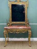 EMPIRE-STYLE GILTWOOD & ROUGE ROYALE MARBLE CONSOLE TABLE & MIRROR, table with moulded top above