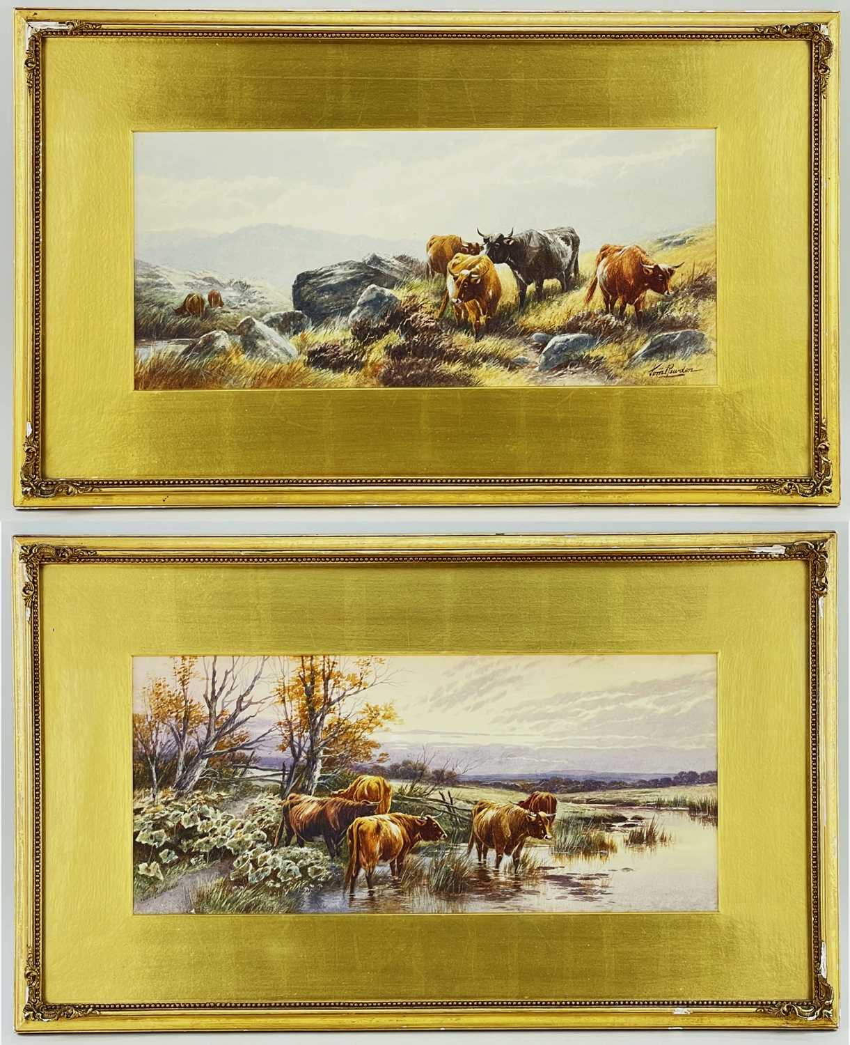 TOM ROWDEN (1842-1926), watercolour - Cattle grazing on Dartmoor, and a companion, signed, 20.5 x
