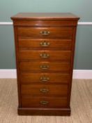 LATE 19TH CENTURY WALNUT TALL CHEST, fitted 7 shallow drawers, plinth base, 64w x 44d x 117cm h