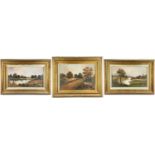 THREE BRITISH SCHOOL OIL PAINTINGS, late 19th / early 20th century, riverscapes with buildings,