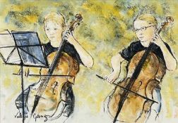 ‡ VALERIE GANZ pastel - study of two young cello players, signed, 25 x 37cmsProvenance: private