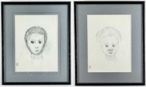 ‡ JACK JONES pencil, a pair - Head portrait of a young boy and young girl, signed with initials