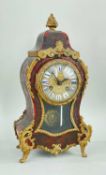 FRENCH BOULLE STYLE MANTEL CLOCK, tortoiseshell and cut brass inlays, brass dial with enamelled