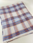 TRADITIONAL WOOLLEN BLANKET, probably Welsh, grey/blue/brown plaid, 72 x 218cm Comments: carefully