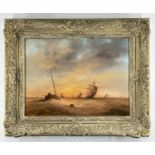 FOLLOWER OF HERMANUS KOEKOEK, oil on panel - Dutch fishing boats in choppy seas at dawn, bears