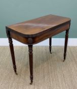 REGENCY MAHOGANY DOUBLE GATELEG TEA TABLE, double reeded foldover top above plain frieze, tapering