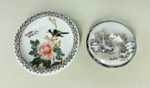 CHINESE PORCELAIN SEAL PASTE BOX & BRUSHWASHER, Republic Period, box painted with winter landscape